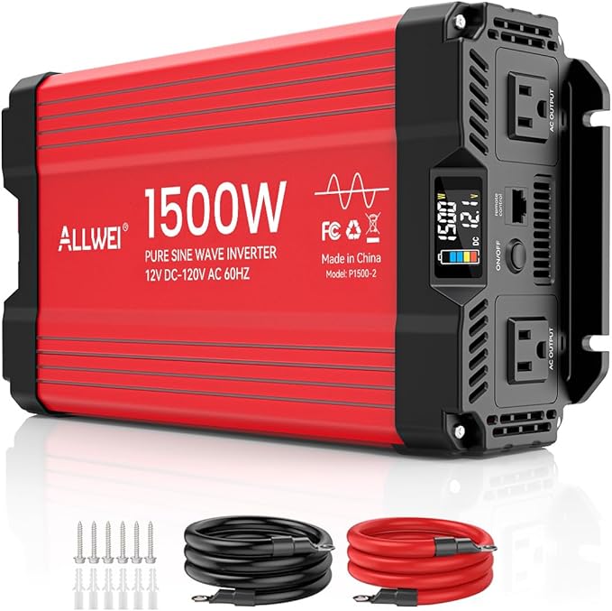 ALLWEI 1500W Pure Sine Wave Inverter 12V DC to 110V/120V AC Converter, Surge by ALLWEI