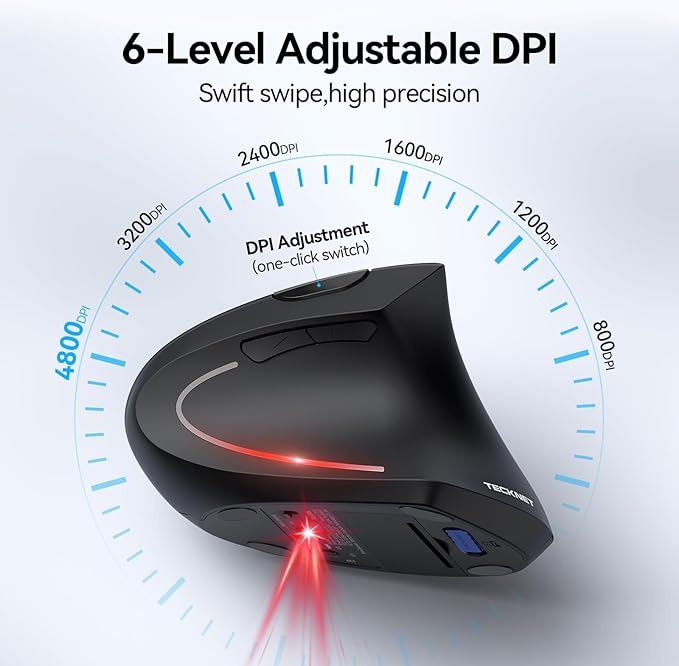 TECKNET Ergonomic Mouse, Wireless Bluetooth Vertical Mouse, 4800 DPI Optical - Image 3