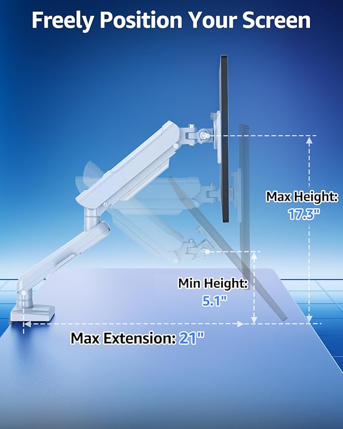 Single Monitor Mount for 22 24 27 32 inch Screen, Gas Spring Arm Holds 4.4-22 - Image 3