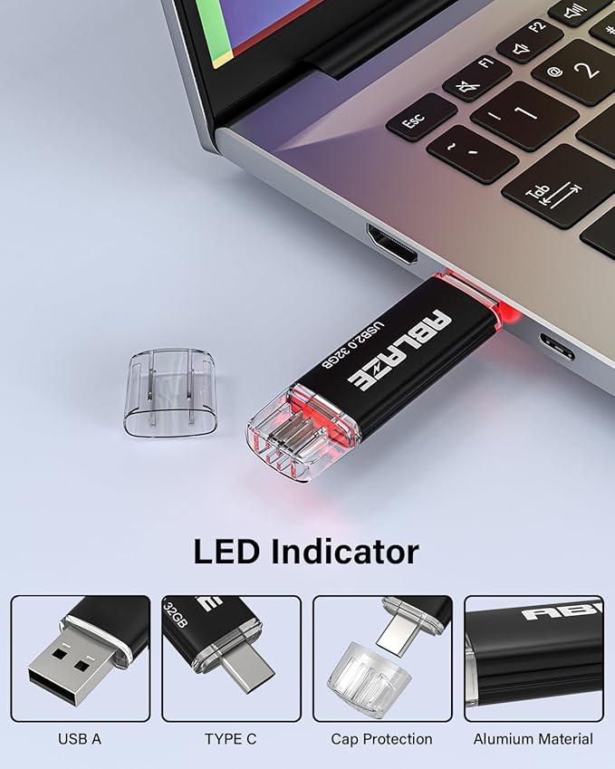 ABLAZE 32GB Type C Flash Drive 10 Pack, Dual USB 2.0+USB C Memory Stick Thumb - Image 4