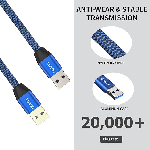 USB to USB Cable 15FT, Durable Braidedfor USB 3.0 Male to Male Type A to Type A - Image 3