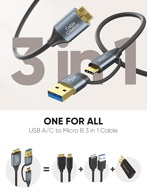 CableCreation 4FT USB C Hard Drive Cable, 5Gbps USB A/C to Micro B, Compatible - Image 2