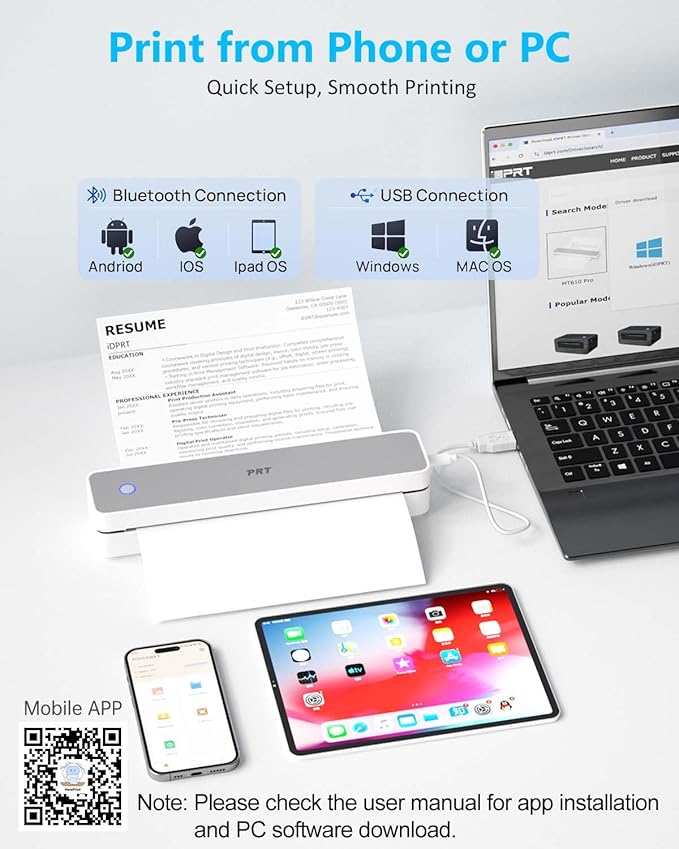 Inkless Portable Printer for Travel, Wireless Thermal Printer Support 8.5 x 11 - Image 3