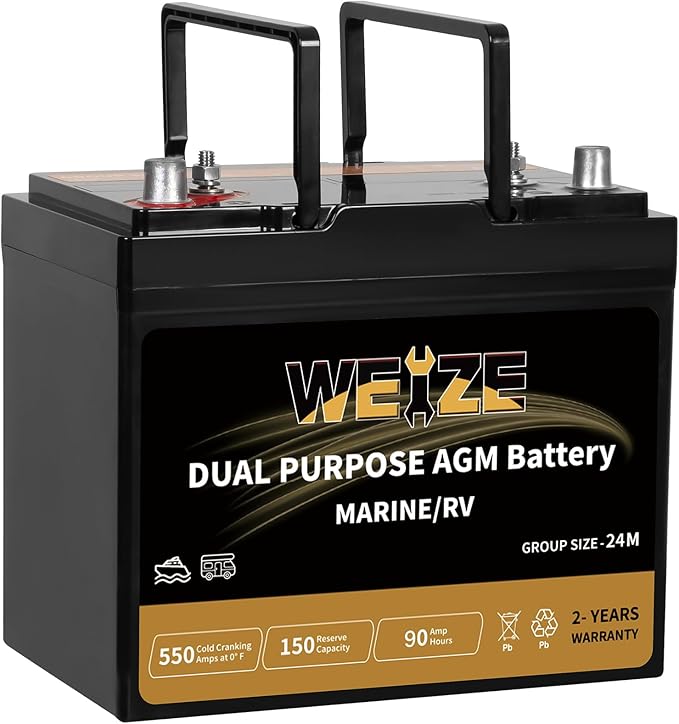 Weize Dual Purpose AGM Battery BCI Group 24M, Starter & Deep Cycle 150RC 550CCA by WEIZE