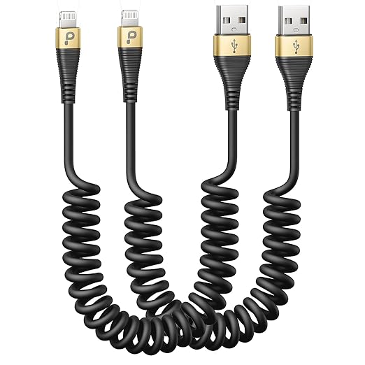 Short iPhone Charger Cable for Car, 2 Pack 3FT Coiled Lightning Cable iPhone by PRAKIE