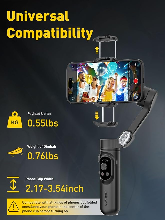 3-Axis Gimbal Stabilizer for iPhone 15/14/13 Pro Max Android, Foldable - Image 6