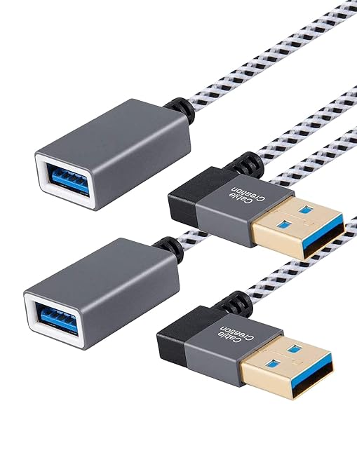 CableCreation [2-Pack Short USB 3.0 Extension Cable Right Angle, 1FT Male to by CableCreation