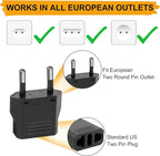 6 Pack US to Europe Plug Adapter, Type C European Travel Adapter, Outlet Wall - Image 3