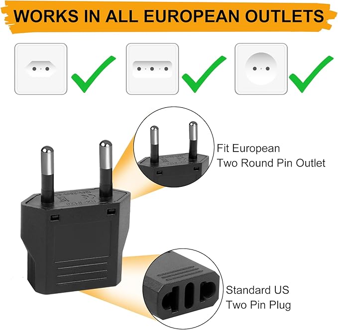 6 Pack US to Europe Plug Adapter, Type C European Travel Adapter, Outlet Wall - Image 3