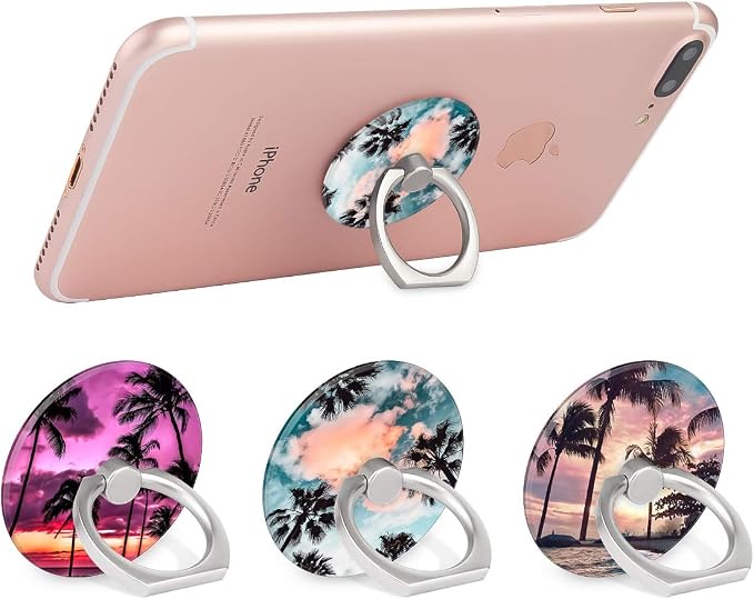 Bonoma Cell Phone Ring Holder Stand, 3 Pack Sunset Beach Palm Tree 360 Rotation - Image 3