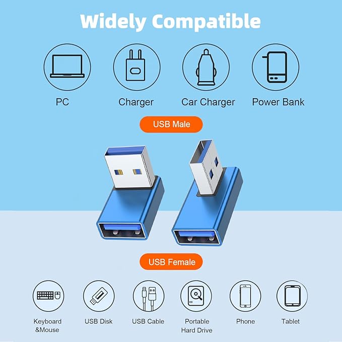 AreMe 90 Degree USB 3.0 Adapter 4 Pack, Up and Down Angle, Left and Right Angle - Image 5