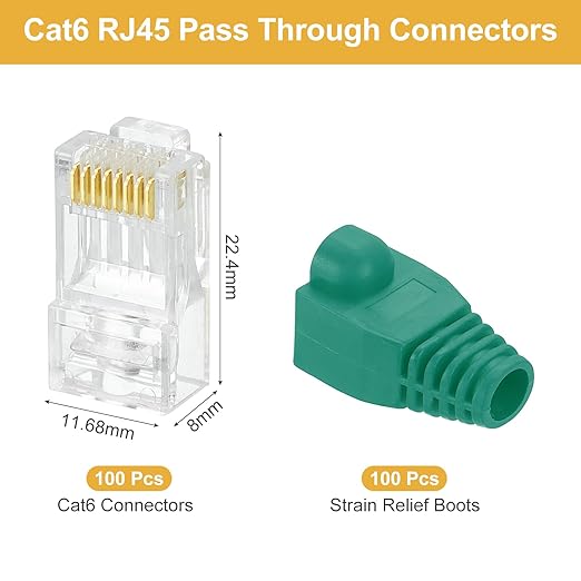 MECCANIXITY 100pcs Cat6 RJ45 Pass Through Connectors, RJ45 Connector 8P8C Gold - Image 2