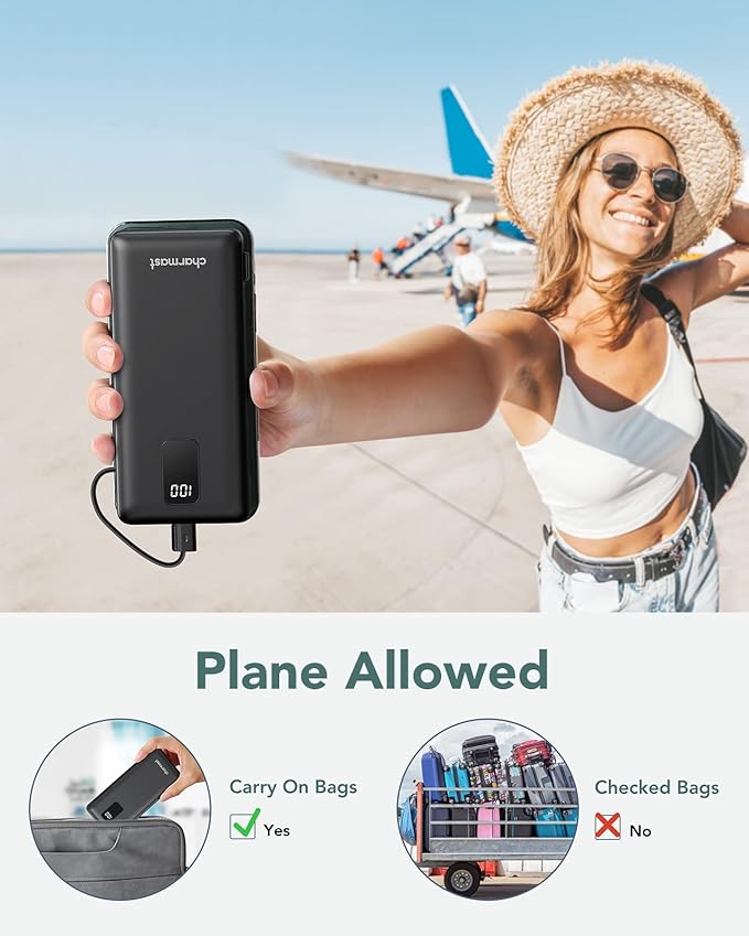 charmast Portable Charger with Built-in Cables & Wall Plug, 10000mAh Portable - Image 8