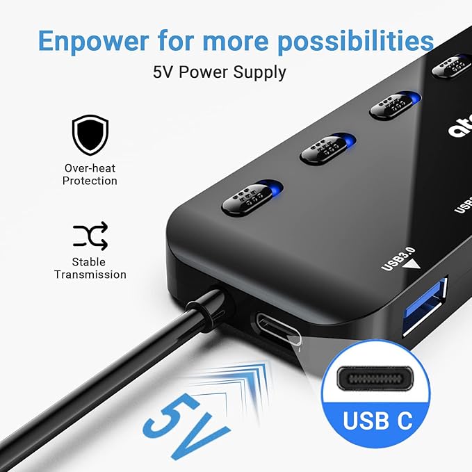 atolla 7-Port USB 3.0 Hub Splitter, USB Extender Ultra Slim Data USB Hub - Image 4