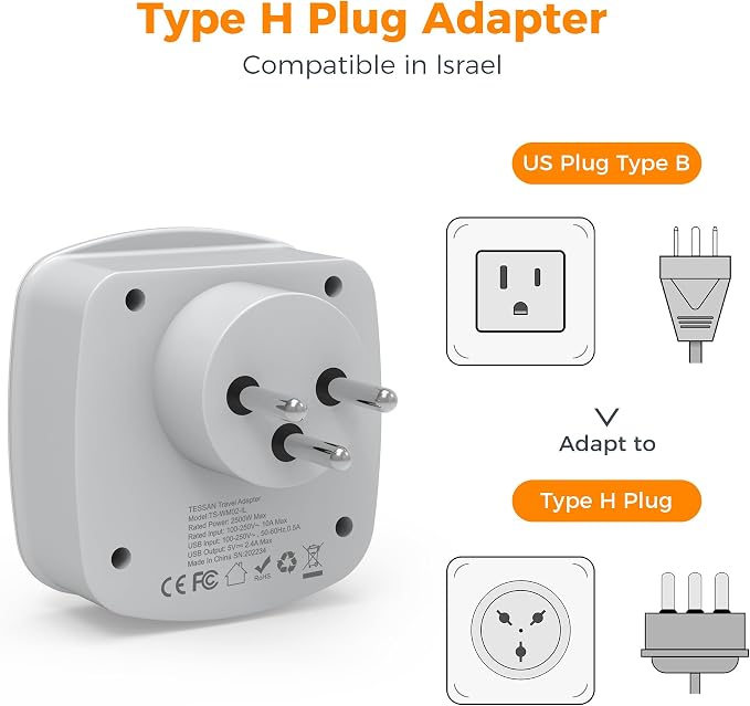 TESSAN Israel Power Adapter, Type H Travel Plug Adaptor - Image 4