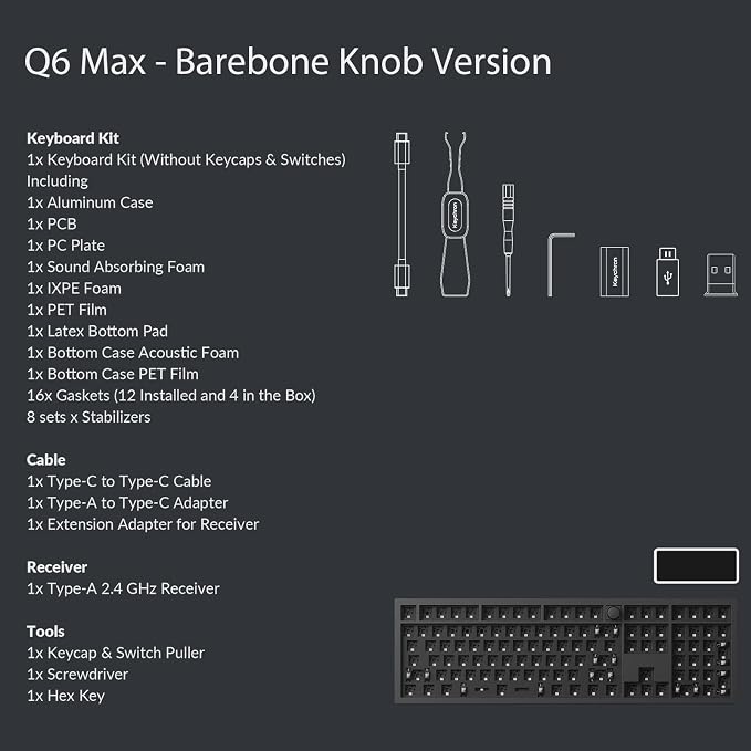 Keychron Q6 Max QMK/VIA Wireless Custom Mechanical Keyboard Barebone Knob - Image 8