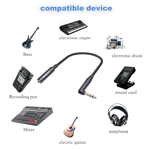 HUAELU 2Pack 1FT Right Angle Audio Cable, Male to Female, 6.35mm TRS Stereo to - Image 2
