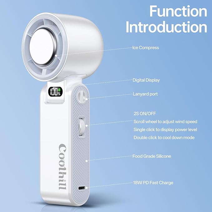 Handheld Portable Fan with Ice Cooler: 100-Speed 5500mAh Rechargeable Handheld - Image 5