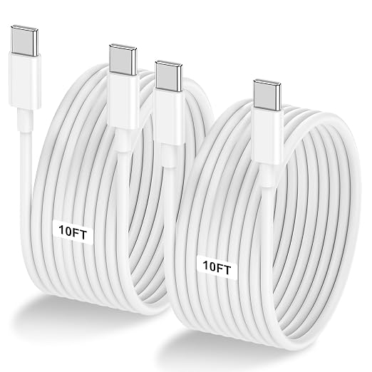 2-Pack 10FT 60W USB C to USB C Cable, Type C to Type C Cable, Fast Charging by LOFPYE