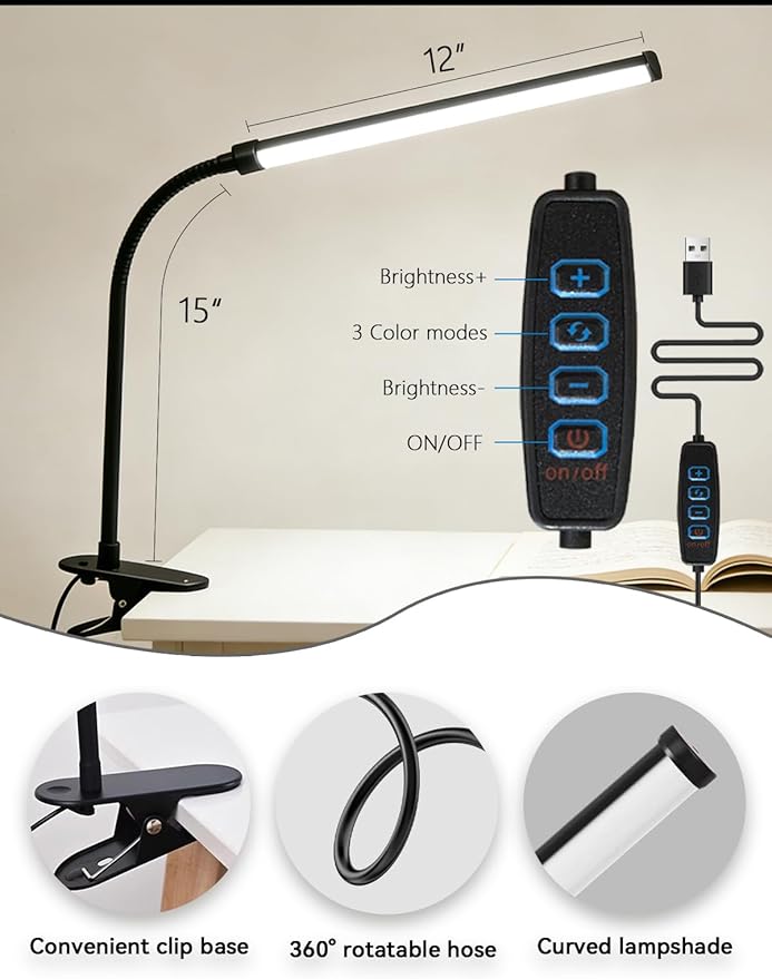 2 Pack Clip On LED Desk Lamp, 3 Lighting Modes 10 Brightness Levels, Flexible - Image 4