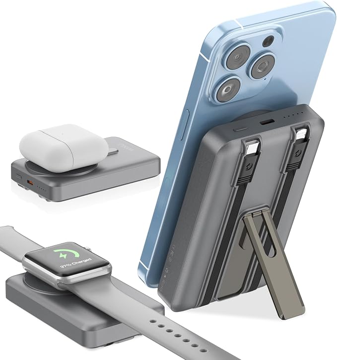 Wireless Portable Charger, 3-in-1 Magnetic Power Bank 10000mAh by WIXLI