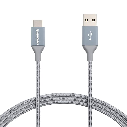 Amazon Basics USB-C to USB-A 2.0 Fast Charger Cable, Nylon Braided Cord by AmazonBasics