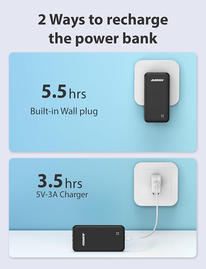 Alongza Portable Charger Built-in Cables and AC Wall Plug, Slim Fast Charging - Image 3