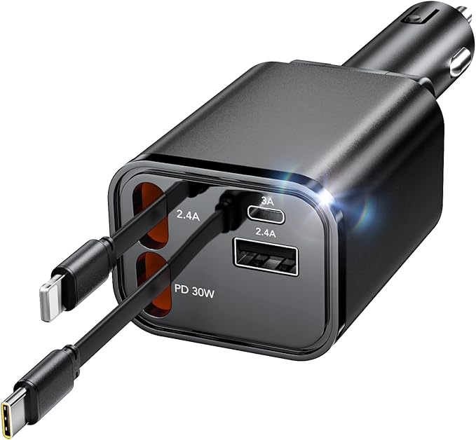 Retractable Car Charger, 4 in 1 Fast Car Charging 60W, Compatible by COCIVIVRE