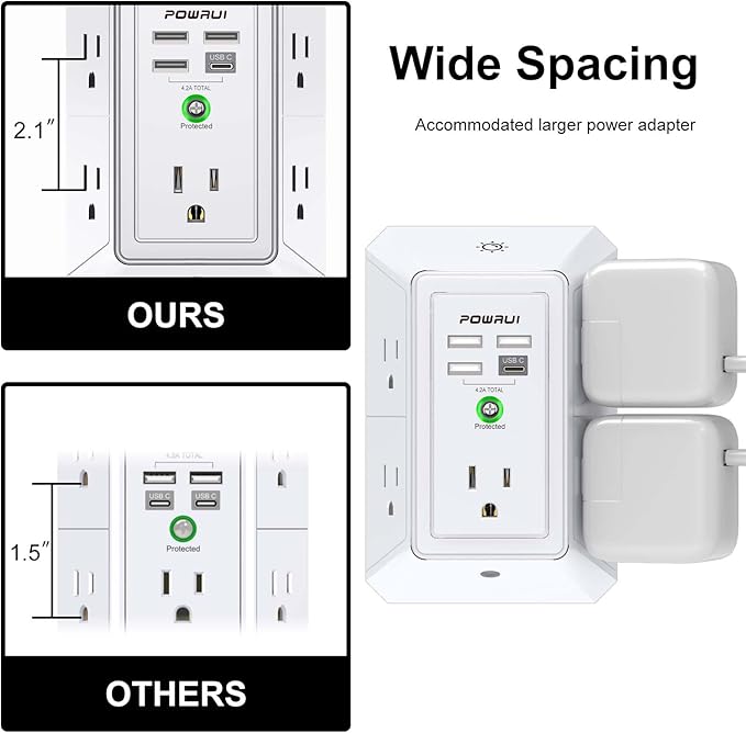 3-Sided Outlet Extender with Night Light - Image 4