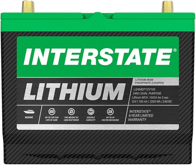 Interstate Batteries 12V 100Ah Group Size 24M Lithium Marine Dual Purpose Deep by InterstateBatteries