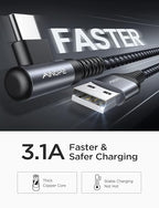 AINOPE USB to USB C Cable 3.1A Fast Charger Type C Right Angle, Resistant Nylon - Image 3