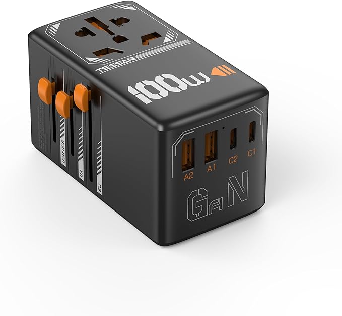TESSAN Universal Travel Adapter, 100W GaN International Power Adaptor by TESSAN