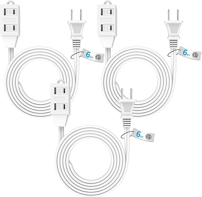 TiFFCOFiO Indoor Extension Cord, 2 Prong 6 Feet Extension Cord, 3 Polarized by TiFFCOFiO