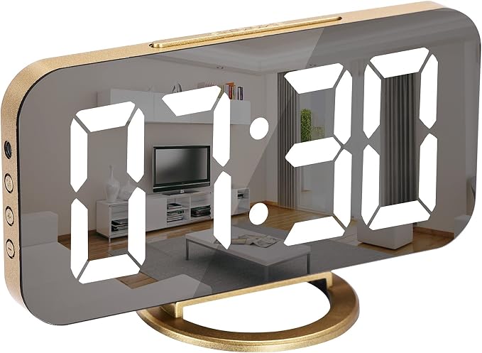 SZELAM Digital Alarm Clock, LED and Mirror Desk Clock Large Display, - Image 8