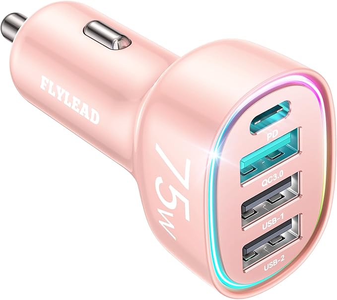 USB C Car Charger Cigarette Lighter Adapter 75W 4-Port Fast Car Charger Fast - Image 9