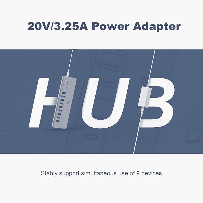 Powered USB Hub 10Gbps, intpw YH9AC 12-Port USB Splitter - Image 8