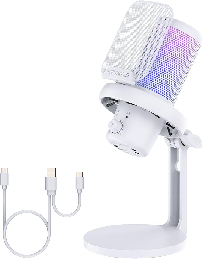 FEELWORLD VM1 White Gaming PC USB Microphone Condenser Mic by Feelworld
