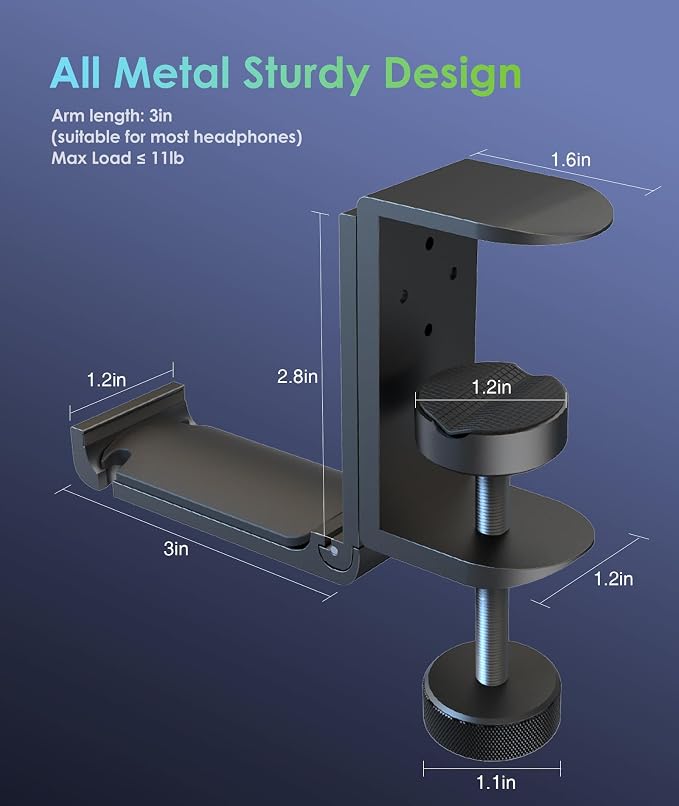 6amLifestyle Foldable All Aluminum Headphone Hook Holder - Image 6