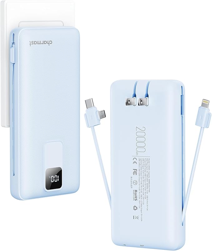 Charmast Portable Charger with Built-in Cables and Wall Plug, 20000mAh 20W USB by Charmast