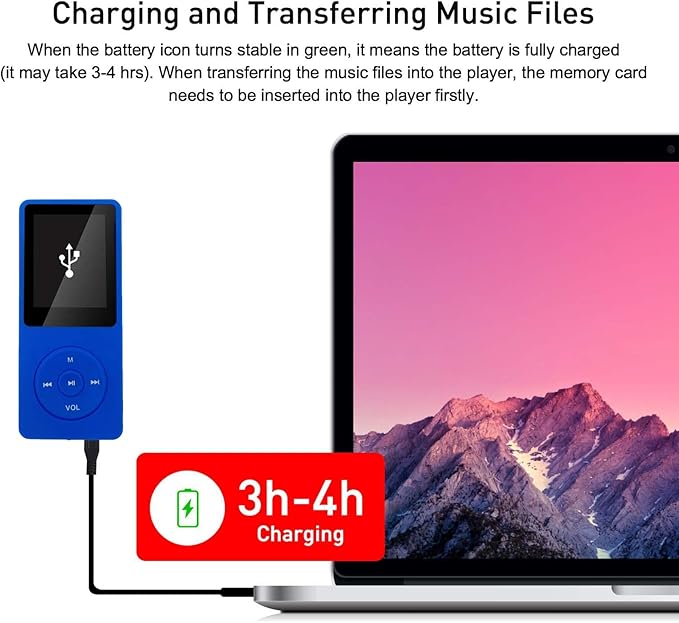 MP3 Player 32GB with Speaker Earphone Portable Mini Blue Music Player Support - Image 6
