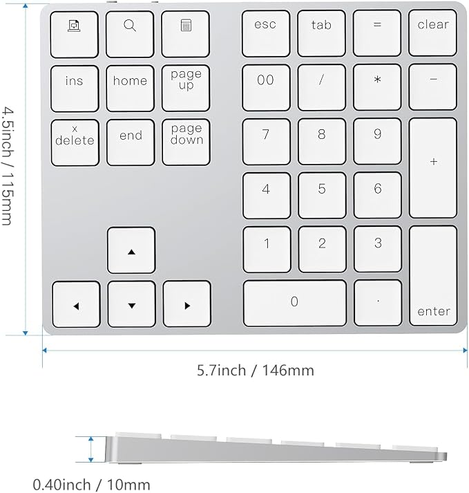 Lekvey Bluetooth Number Pad, Aluminum Rechargeable Wireless Numeric Keypad Slim - Image 9