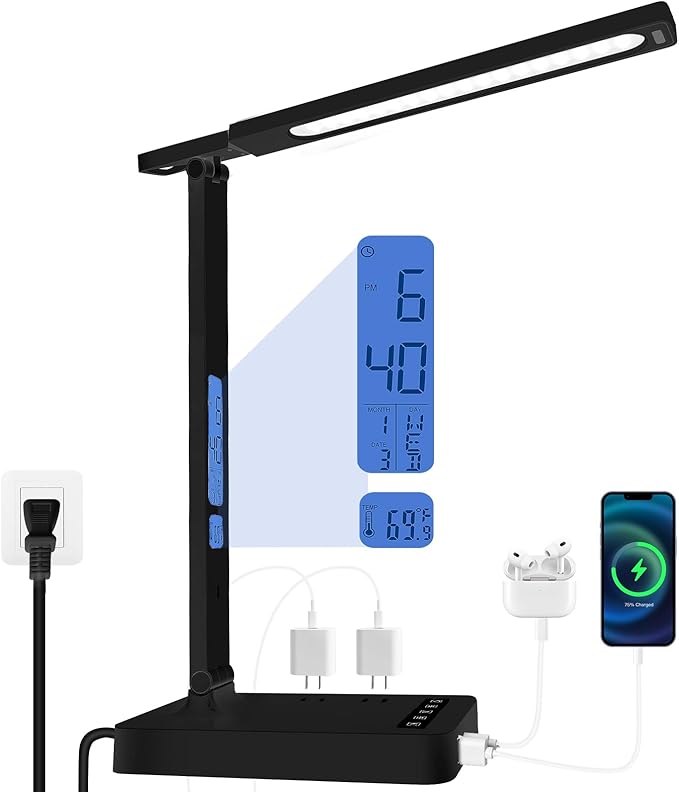 karidi Smart Desk Lamp with Digital Clock, 4-in-1 Charging Station, Temperature by Unknown
