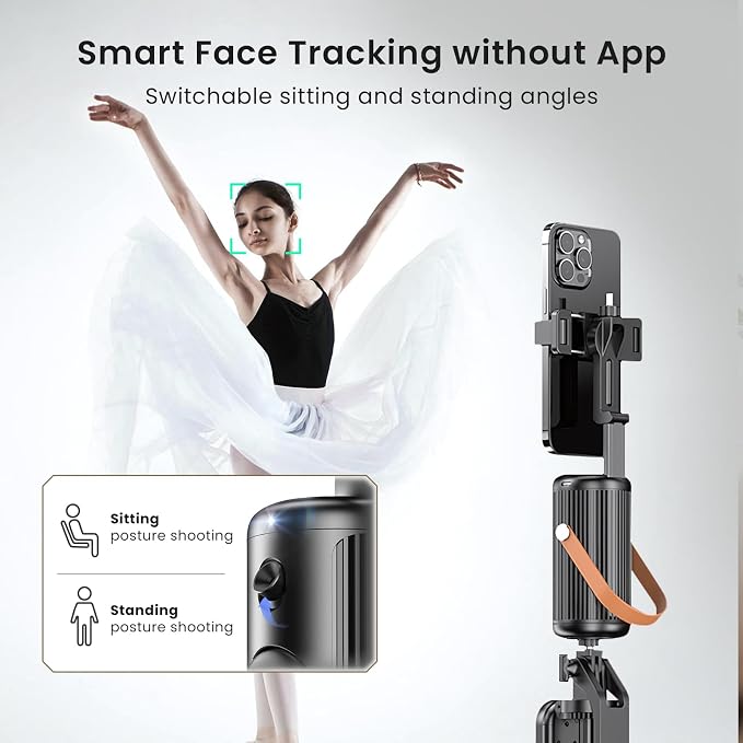 P08 Auto Face Tracking Phone Holder, No APP, 360°Rotation Phone Tracking Gimbal - Image 3