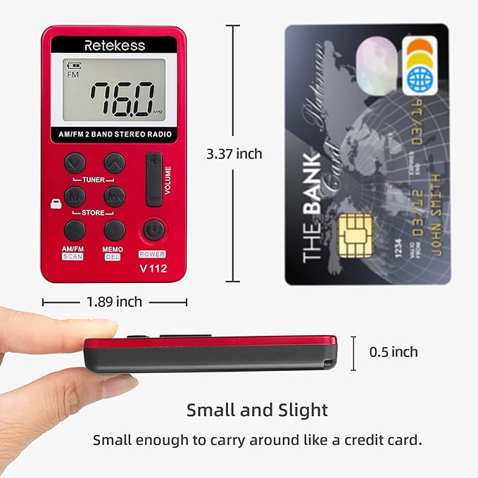 Retekess V112 AM FM Portable Pocket Radio, FM Receiver, Digital Tuning Stereo - Image 2
