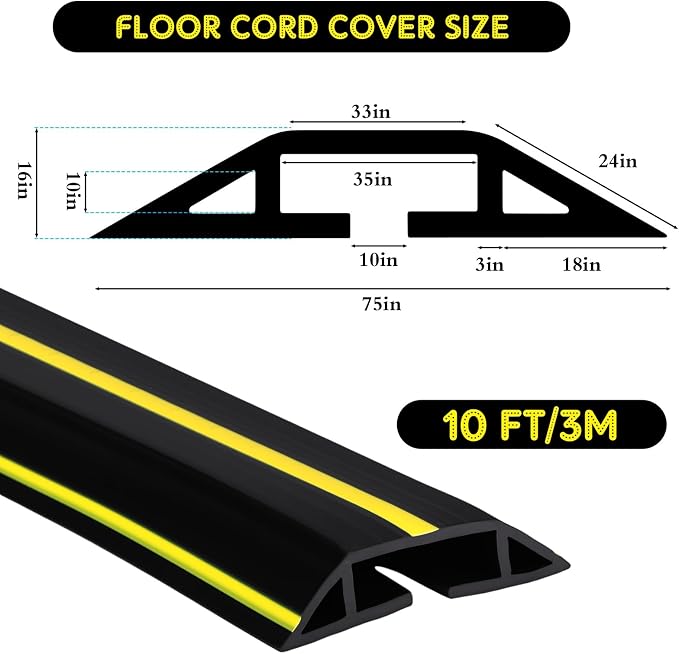 Pangda 10 FT Floor Cable Cover Heavy Duty Cord Cover Protector Power Cable - Image 2