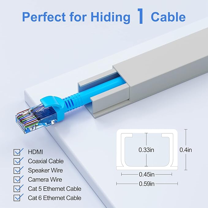 Yecaye Grey Cord Hider, One-Cord Channel Cord Cover on Wall, Cable Management - Image 2