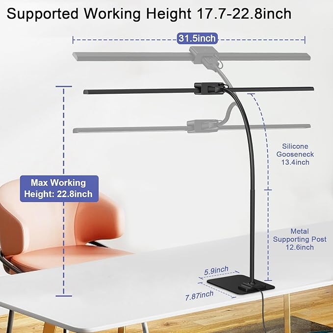 EppieBasic Led Desk Lamp, 24W 31.5IN Architect Double Head Desk Lamps - Image 5