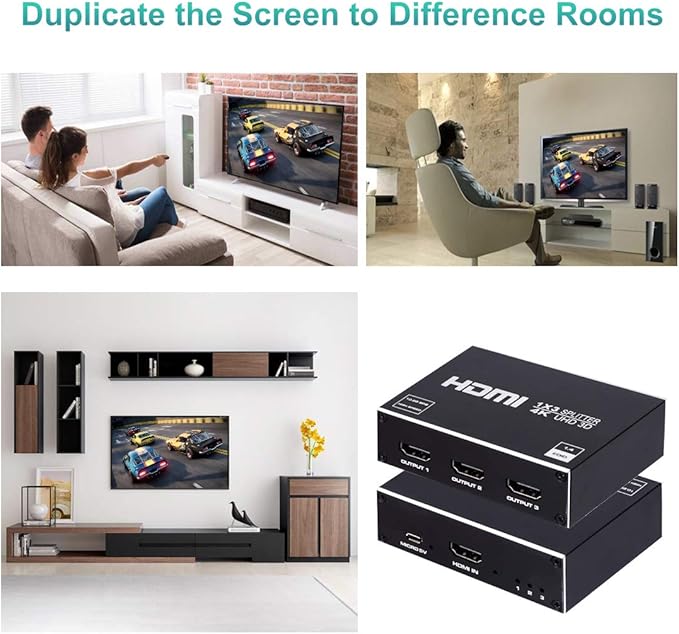1x3 HDMI Splitter, 1 in 3 Out HDMI Splitter Audio Video Distributor Box Support - Image 7