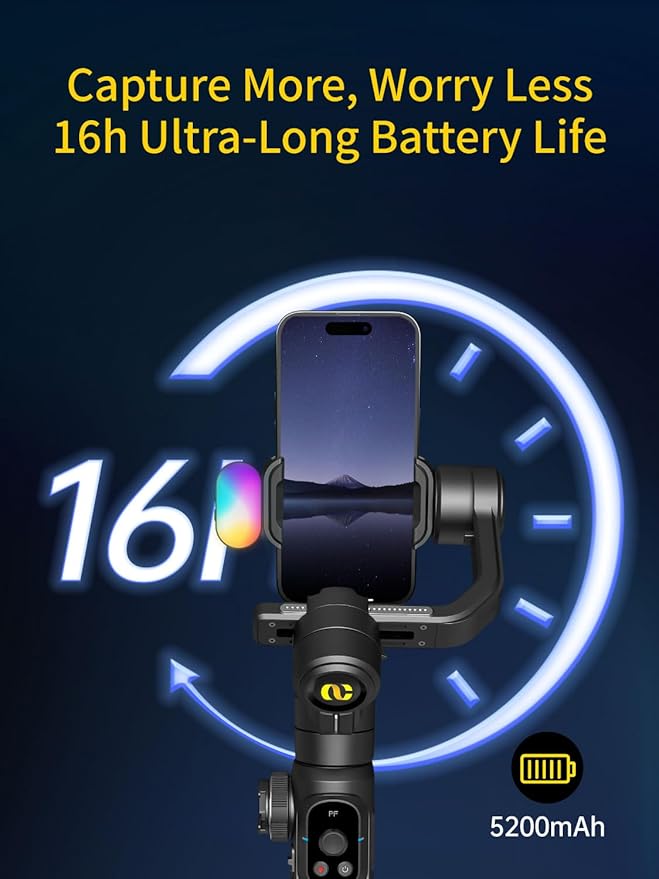 Gimbal Stabilizer for Smartphone, Phone Gimbal w/8" Extension Rod, Profession - Image 9