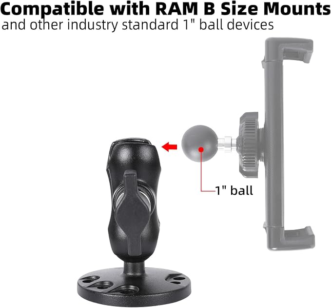 1" Ball Double Socket Arm with AMPS Hole Round Plate Base, Aluminum Alloy - Image 3